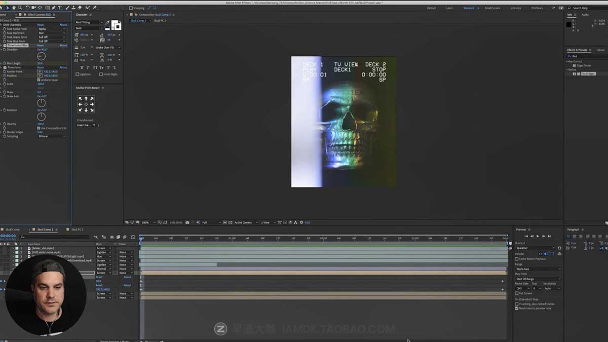 AE教程 如何给视频进行分色调色处理剪辑视频教程 Motion Science ProFlows+ VHS Skull (Glitch FX Bonus Lesson)_img_1