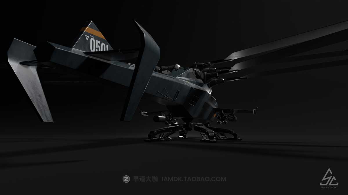 未来科幻赛博风27KA直升飞机战机3D模型FBX/MAX/OBJ/MTL格式 27KA Helicopter_img_1