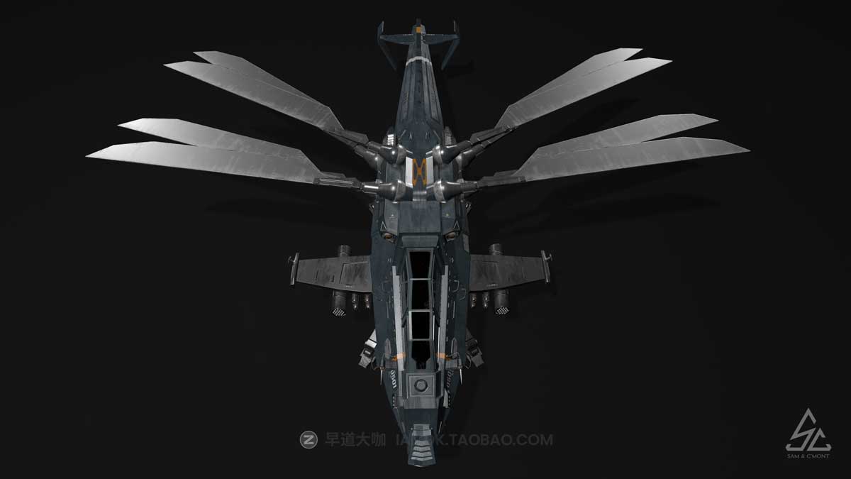 未来科幻赛博风27KA直升飞机战机3D模型FBX/MAX/OBJ/MTL格式 27KA Helicopter_img_1