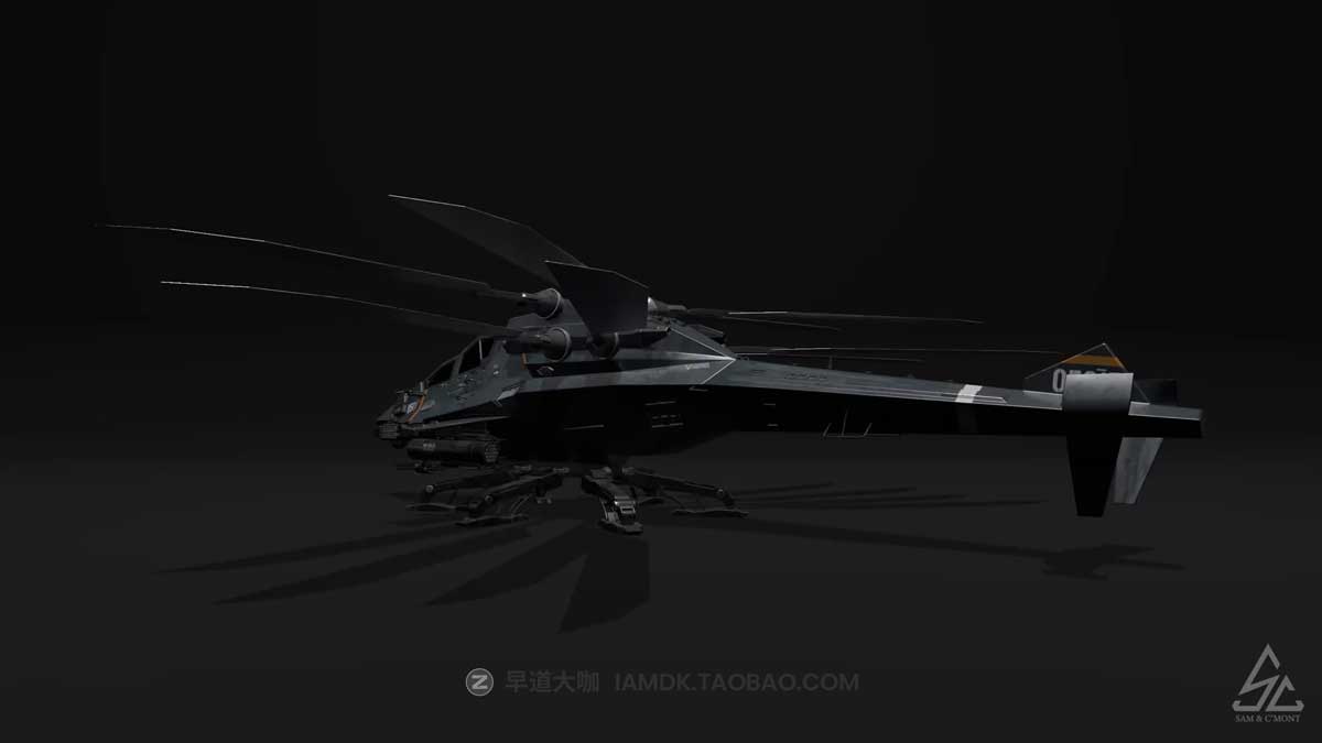 未来科幻赛博风27KA直升飞机战机3D模型FBX/MAX/OBJ/MTL格式 27KA Helicopter_img_1