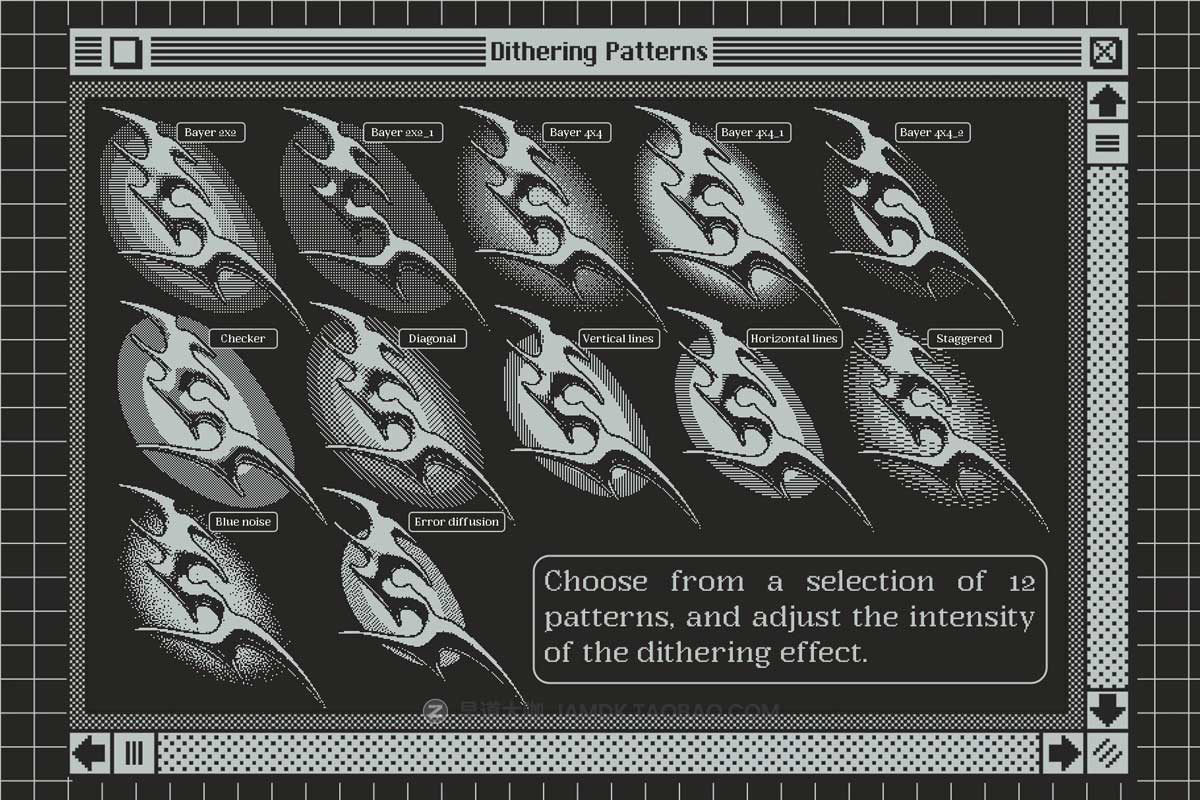 复古赛博朋克抖动颗粒噪点半调蒸汽波酸性像素风修图特效样机PS设计素材 Dithering Automator by MiksKS_img_1