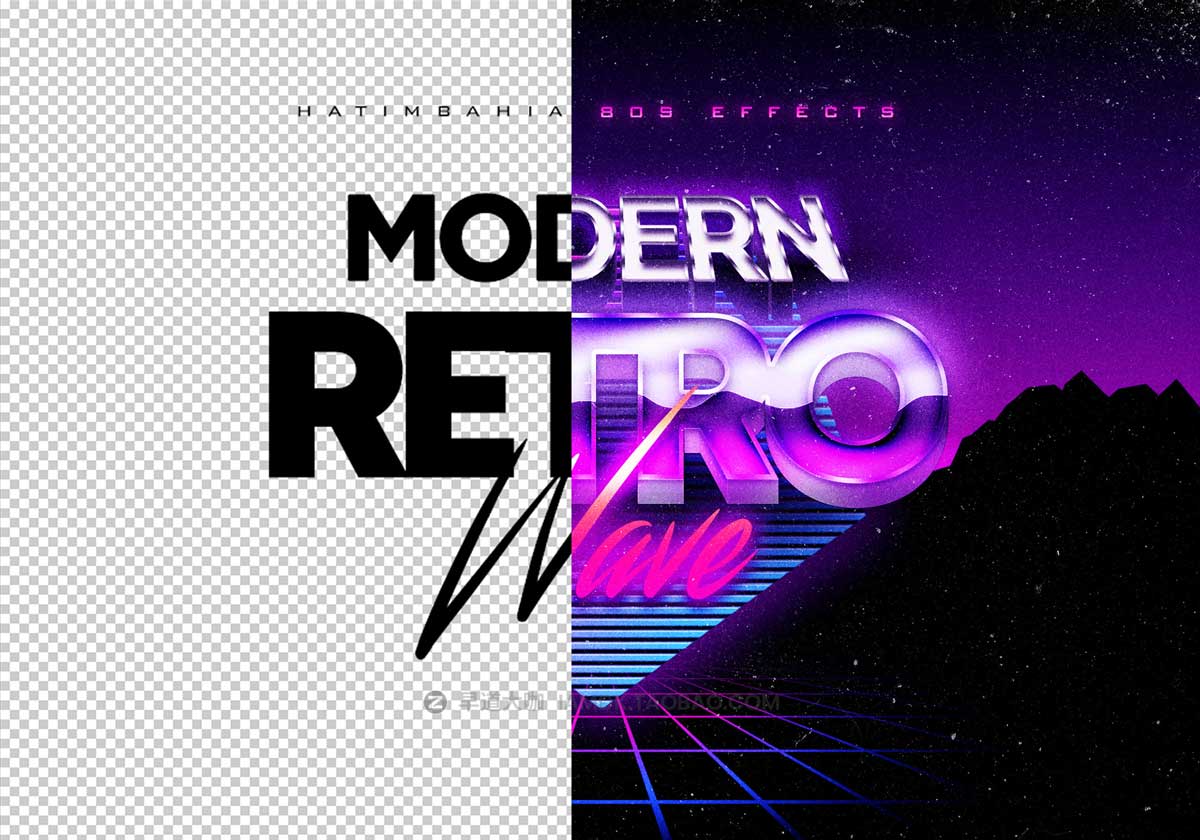 80年代复古科幻赛博朋克风标题字体Logo设计特效PSD样机模板素材 80s Retrowave Text Effects Vol.1_img_1