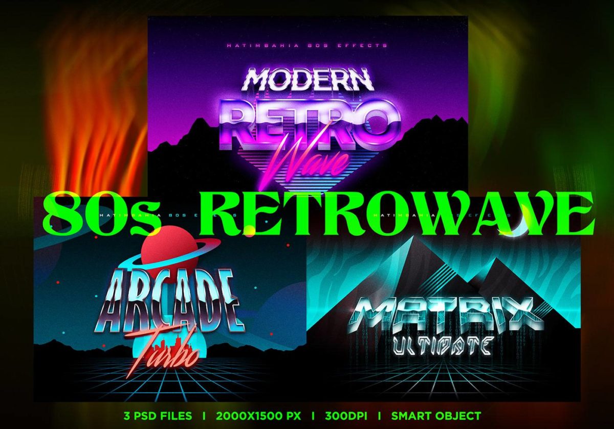 80年代复古科幻赛博朋克风标题字体Logo设计特效PSD样机模板素材 80s Retrowave Text Effects Vol.1_img_1