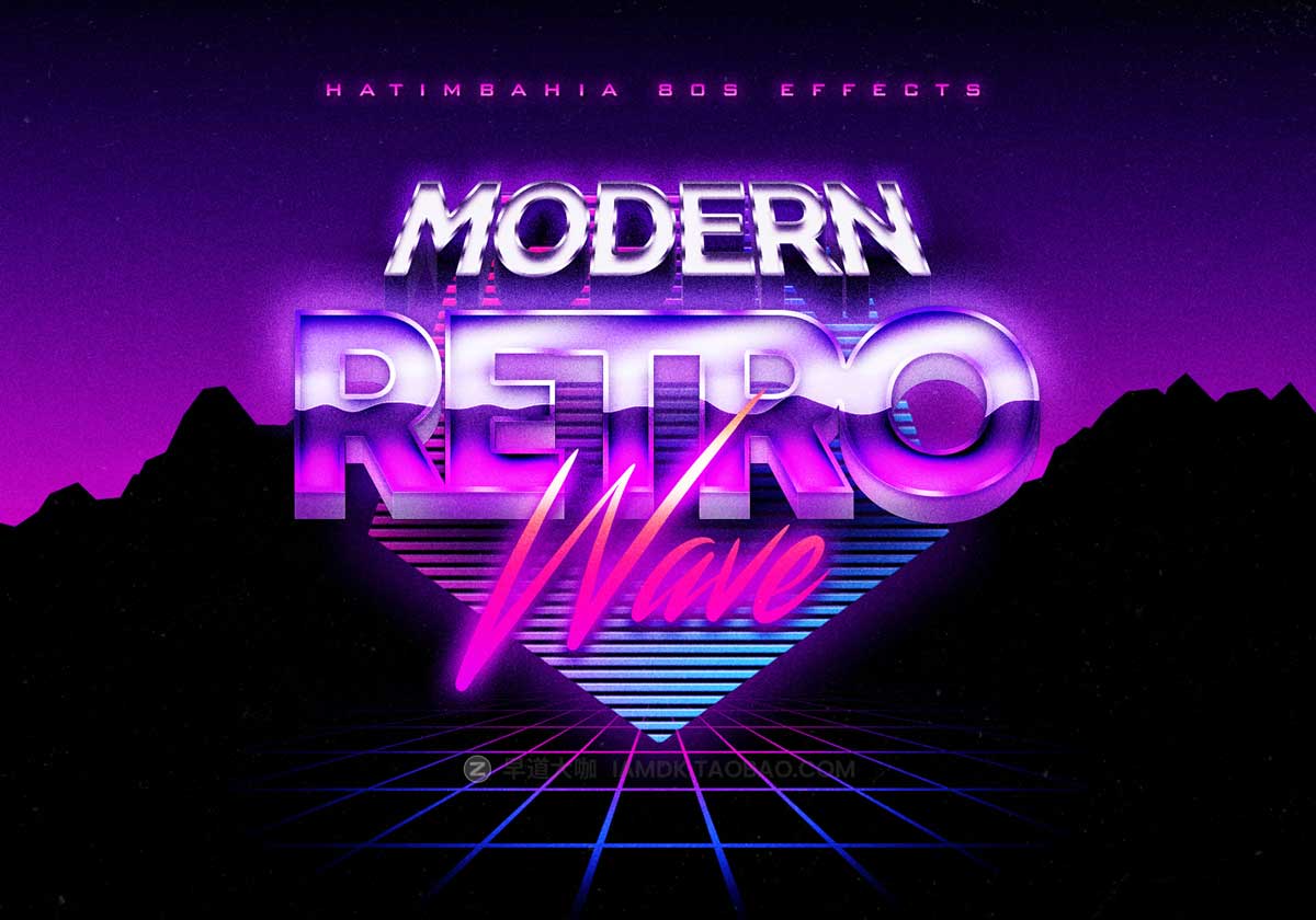 80年代复古科幻赛博朋克风标题字体Logo设计特效PSD样机模板素材 80s Retrowave Text Effects Vol.1_img_1