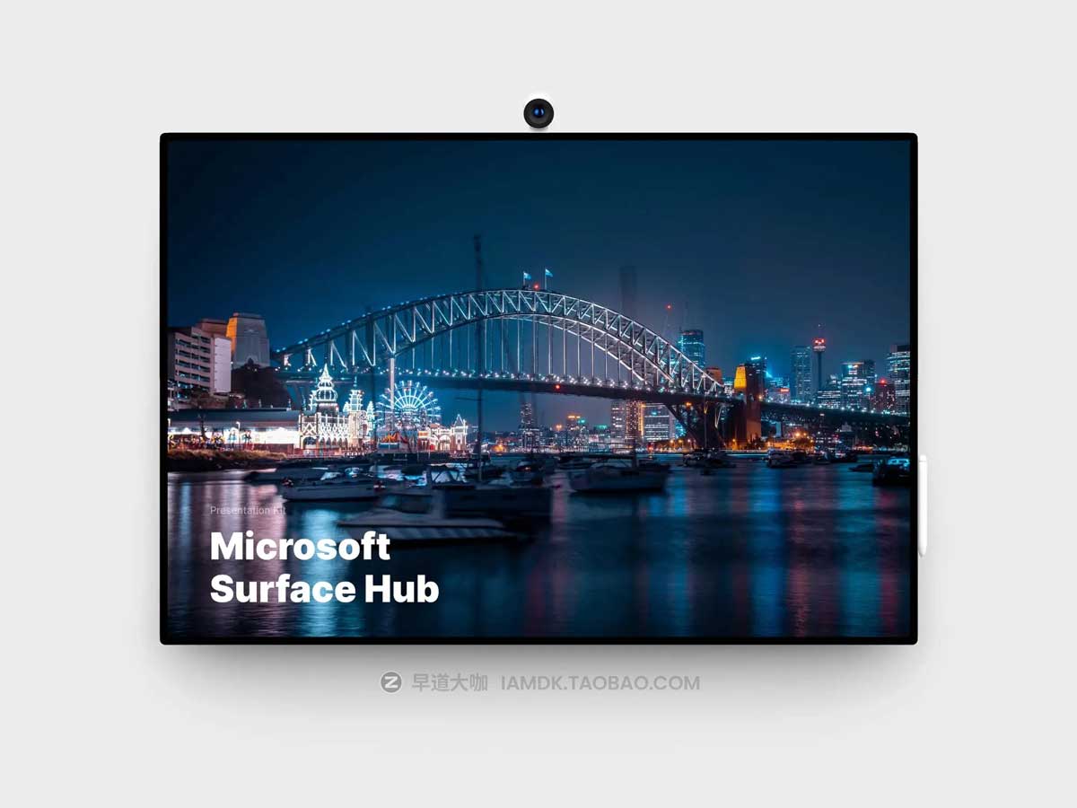 32款时尚微软Surface Hub一体式数字白板移动电脑团队会议平台UI界面设计屏幕展示PSD样机 Microsoft Surface Hub Mockups_img_1