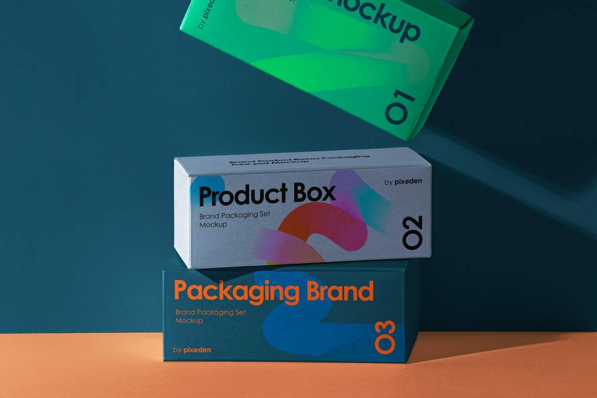 时尚长方形产品包装纸盒外观设计展示效果图PSD样机模板 Packaging Product Psd Mockup Boxes_img_1