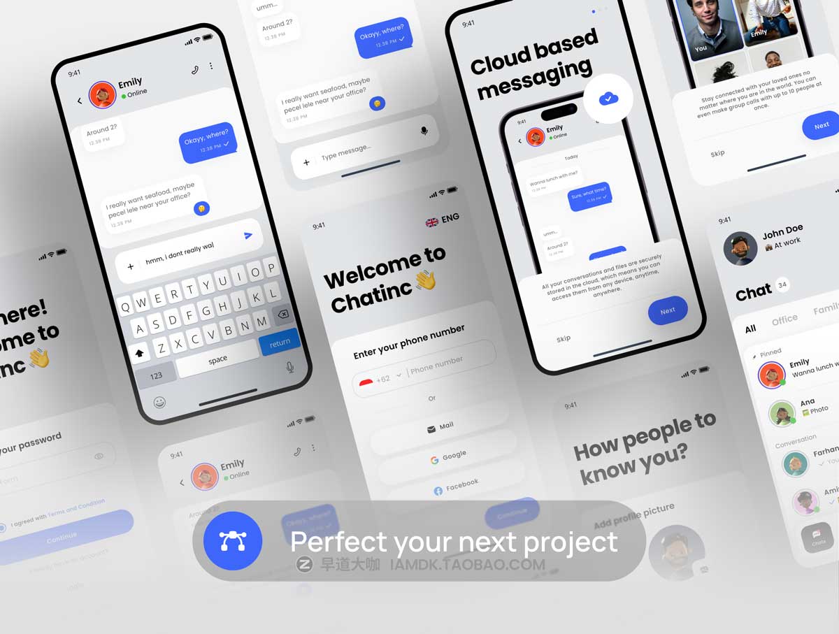 40+屏高级交友聊天Ai机器人发信息APP软件界面设计Figma模板素材 Chatinc - Message App UI KIT_img_1