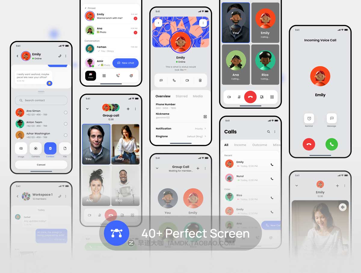 40+屏高级交友聊天Ai机器人发信息APP软件界面设计Figma模板素材 Chatinc - Message App UI KIT_img_1