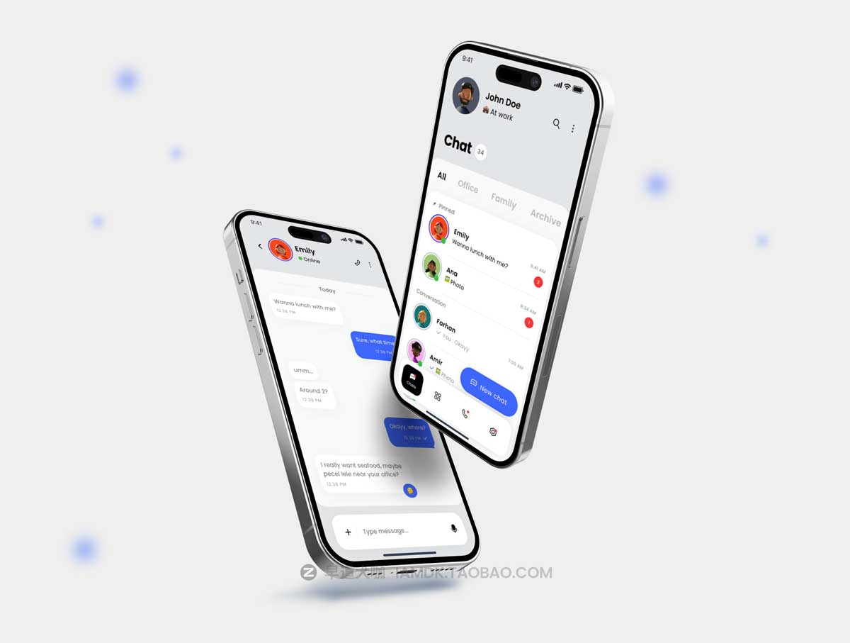 40+屏高级交友聊天Ai机器人发信息APP软件界面设计Figma模板素材 Chatinc - Message App UI KIT_img_1