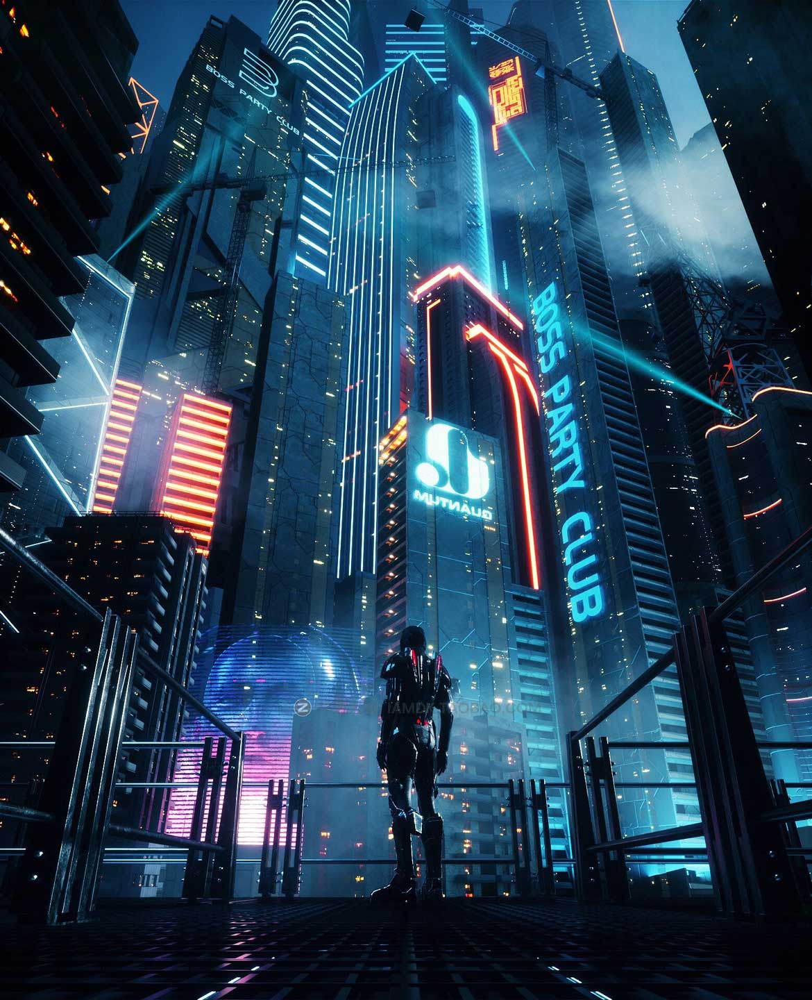 未来科幻赛博朋克风城市高楼建筑C4D渲染模型设计素材 ArtStation - C4D Octane render Cyberpunk city Batman Gotham City CBD Skyscrapers_img_1