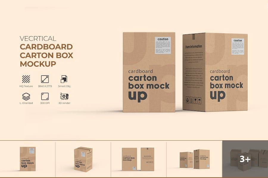 逼真产品快递包装纸箱瓦楞纸箱子设计PS智能贴图样机模板 Vertical Cardboard Carton Box Mockup for Packaging_img_1