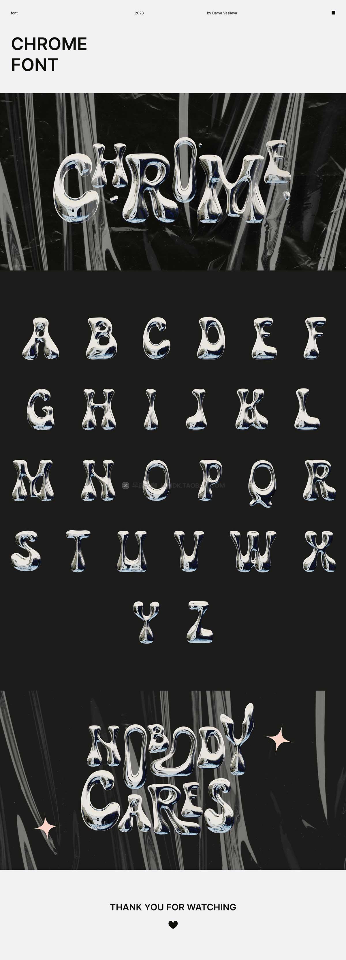 潮流3D立体三维金属镀铬铝箔金属字母文字符号形状PNG免抠图素材 Chrome Font by Darya Vasileva_img_1