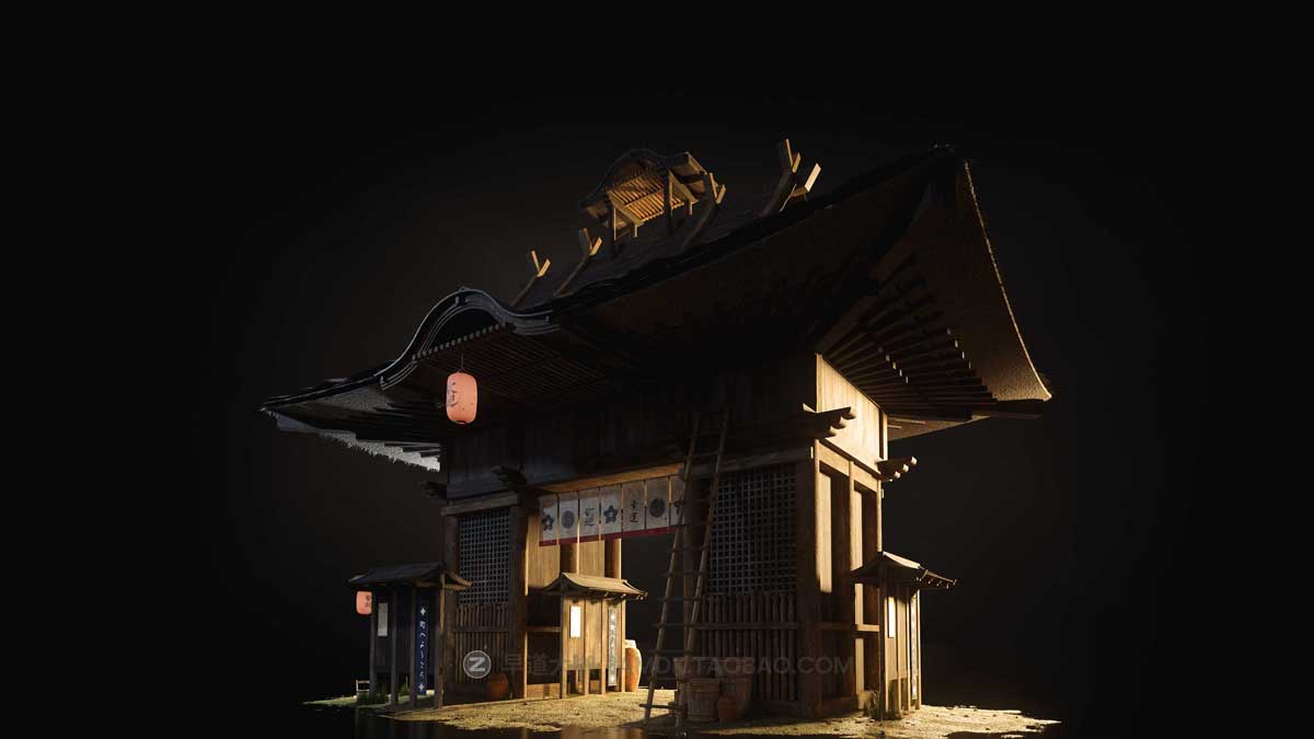 日本幕府时代古建筑模型日式建筑模型Blender/C4D/MAX/UE/FBX/OBJ格式 KitBash3D – Shogun_img_1