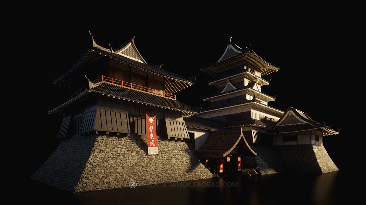 日本幕府时代古建筑模型日式建筑模型Blender/C4D/MAX/UE/FBX/OBJ格式 KitBash3D – Shogun_img_1