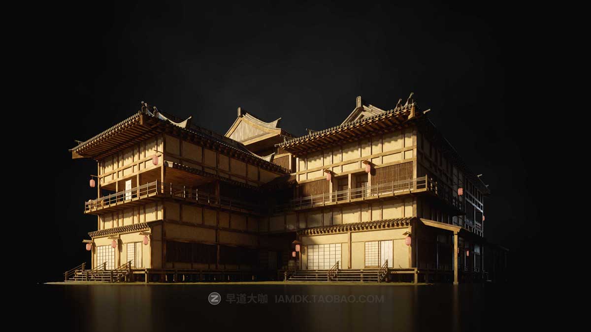 日本幕府时代古建筑模型日式建筑模型Blender/C4D/MAX/UE/FBX/OBJ格式 KitBash3D – Shogun_img_1