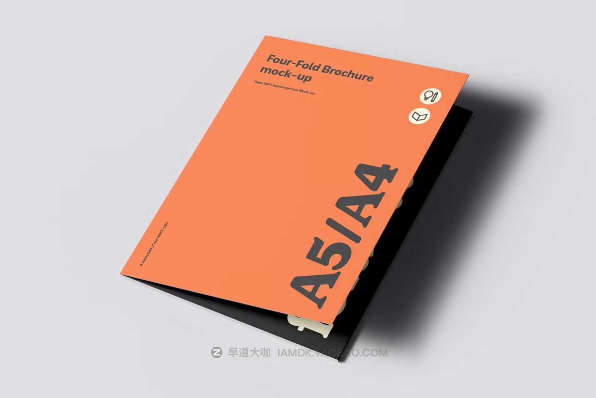 8款逼真四折页小册子画册设计展示效果图PSD样机模板素材 Four Fold A5 Brochure Mockup_img_1