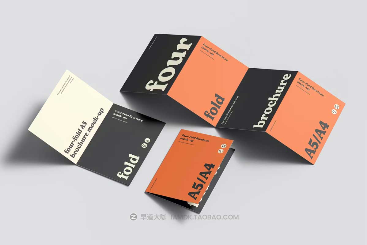 8款逼真四折页小册子画册设计展示效果图PSD样机模板素材 Four Fold A5 Brochure Mockup_img_1