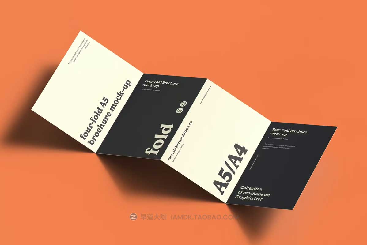 8款逼真四折页小册子画册设计展示效果图PSD样机模板素材 Four Fold A5 Brochure Mockup_img_1