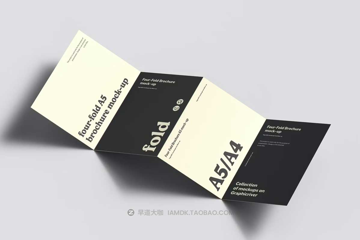 8款逼真四折页小册子画册设计展示效果图PSD样机模板素材 Four Fold A5 Brochure Mockup_img_1