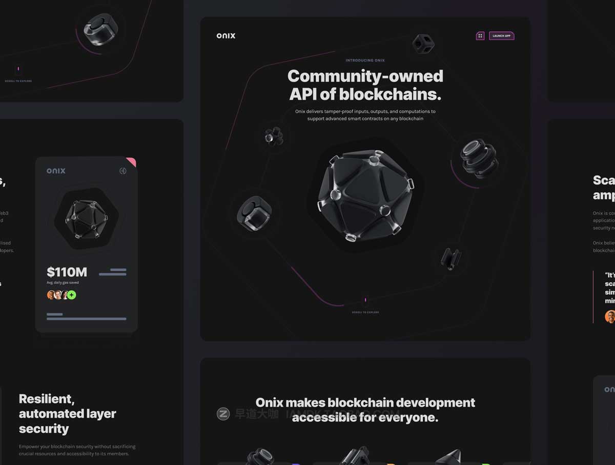 黑化风区块链网络科技网站界面登陆页设计AE设计素材源文件 Onix Blockchain Landing Page for Framer_img_1