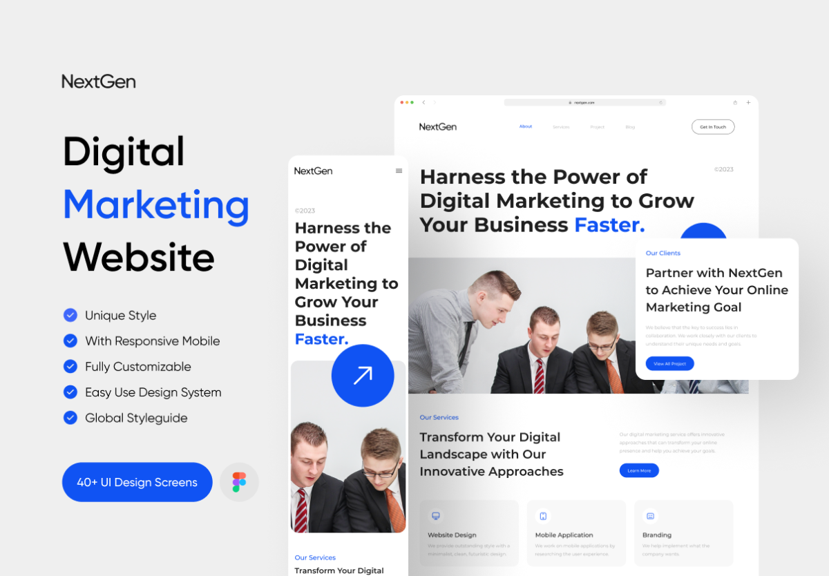 10+款高级数字网络营销企业网站设计Figma模板素材 Nextgen - Digital Marketing Website UI KIT_img_1