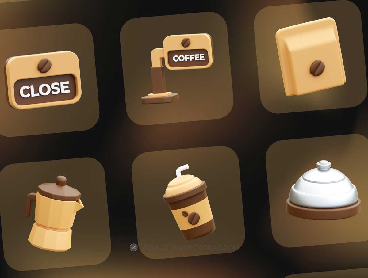 15款独特卡通咖啡主题3D立体三维图标Icons设计素材包 Coffee 3D Icons_img_1