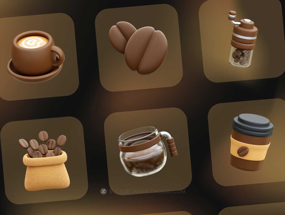 15款独特卡通咖啡主题3D立体三维图标Icons设计素材包 Coffee 3D Icons_img_1