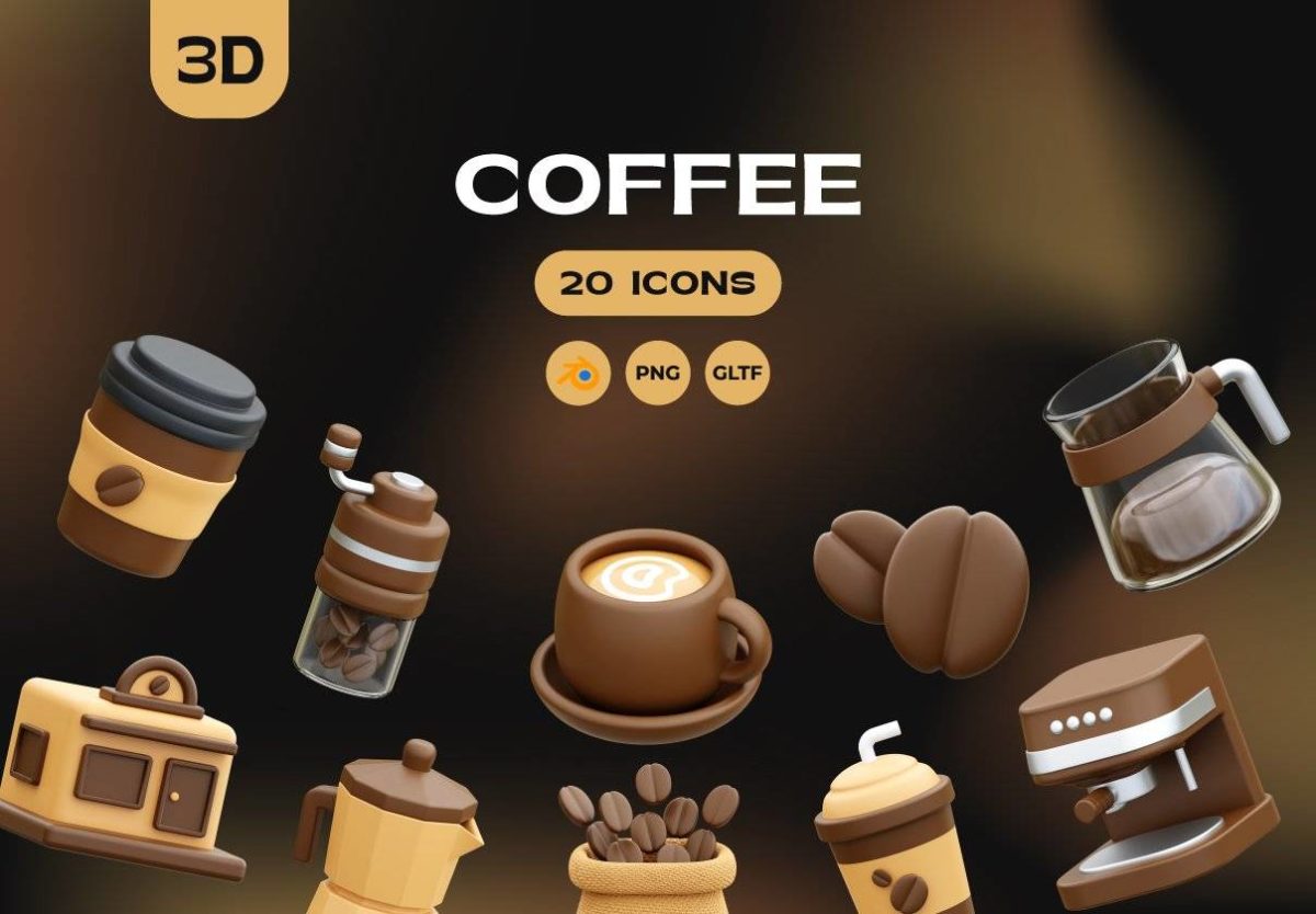 15款独特卡通咖啡主题3D立体三维图标Icons设计素材包 Coffee 3D Icons_img_1