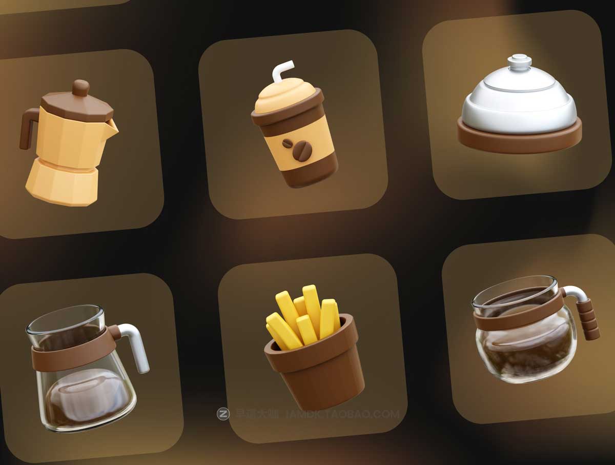 15款独特卡通咖啡主题3D立体三维图标Icons设计素材包 Coffee 3D Icons_img_1