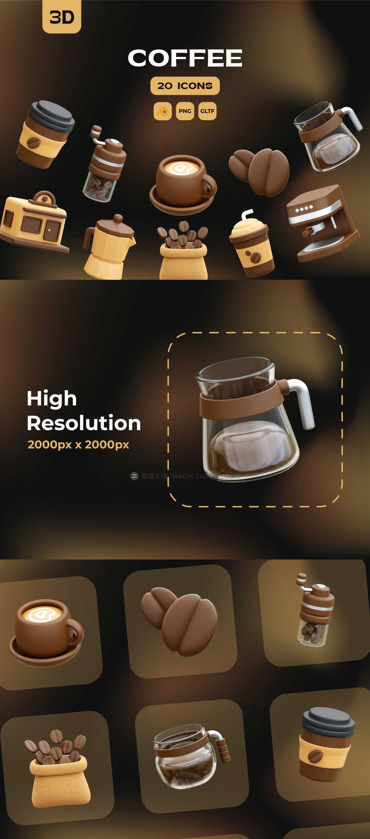 15款独特卡通咖啡主题3D立体三维图标Icons设计素材包 Coffee 3D Icons_img_1