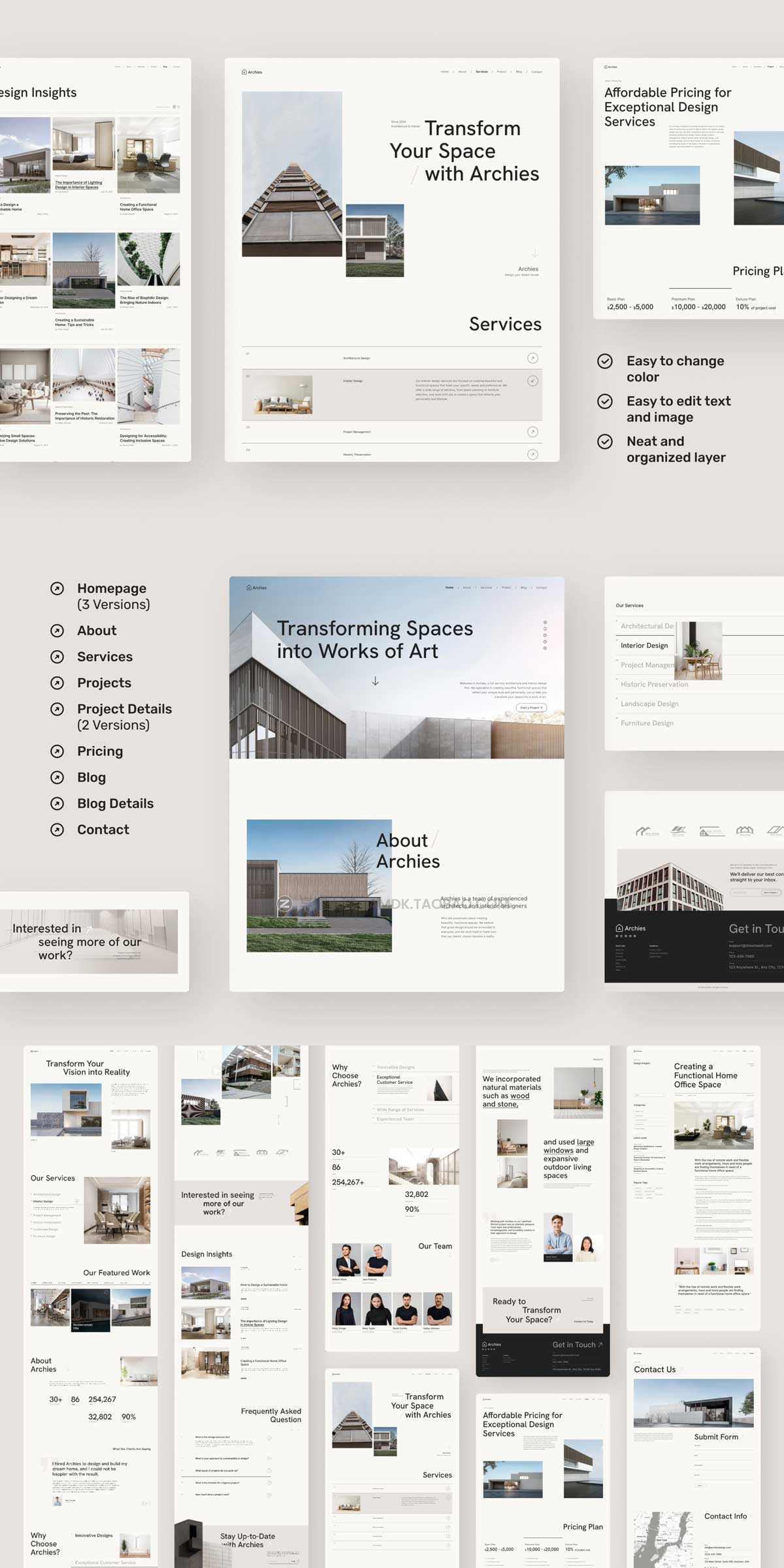 12屏时尚建筑师室内工作室设计作品网站界面设计Figma模板素材 Archies - Architecture & Interior Website_img_1