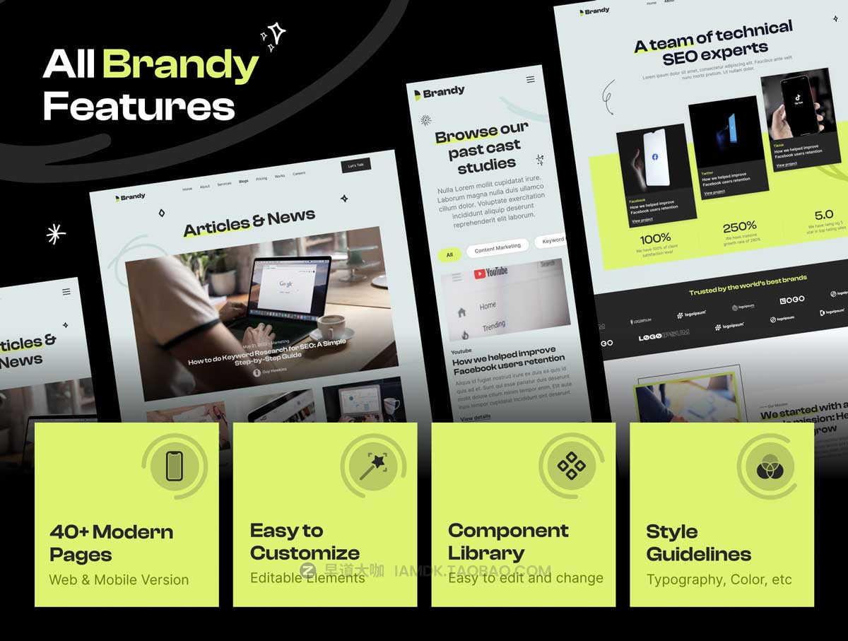 40+专业简洁数字营销创意工作室网站界面设计Figma模板素材套件 Brandy - Digital Marketing Agency Website UI Kit_img_1