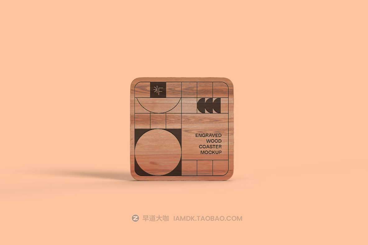 5款木质雕刻水杯杯垫设计展示效果图PSD样机模板素材 Engraved Wood Coaster Mockups_img_1