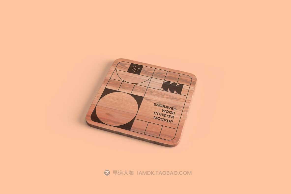 5款木质雕刻水杯杯垫设计展示效果图PSD样机模板素材 Engraved Wood Coaster Mockups_img_1