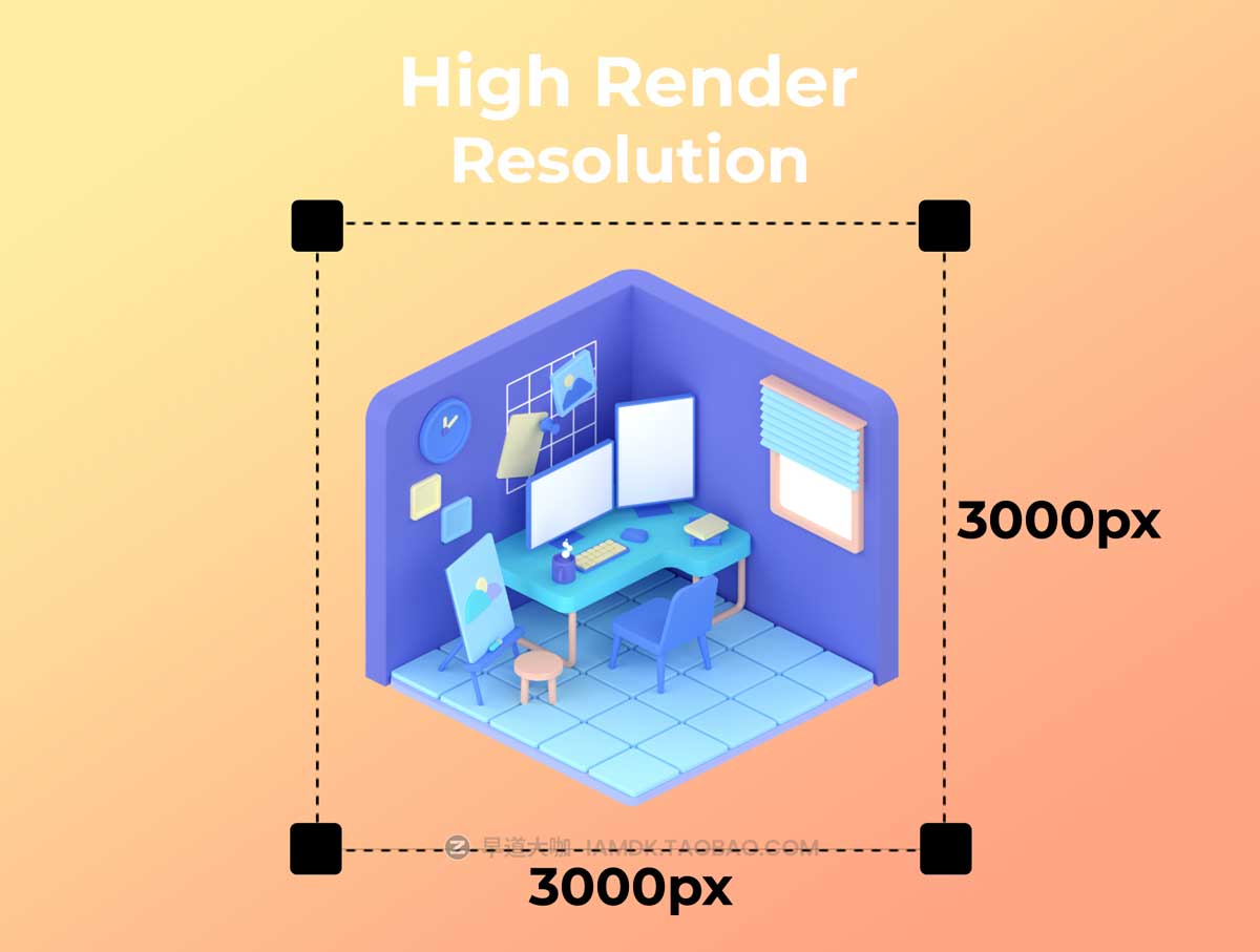 10卡通有趣等距3D立体三维家庭房间室内场景模型设计素材 3D Isometric Room_img_1