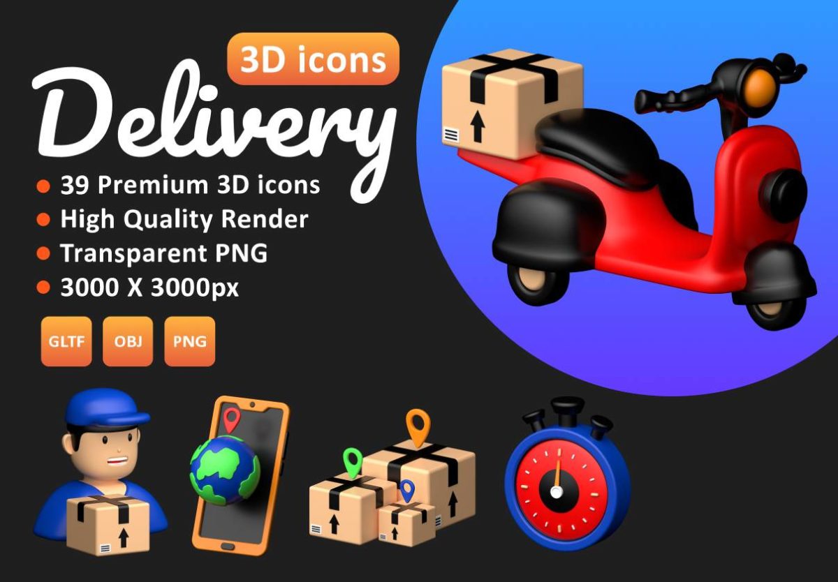 39款卡通有趣快递物流送货3D三维立体图标Icons设计素材合集 Delivery 3D icons Set_img_1