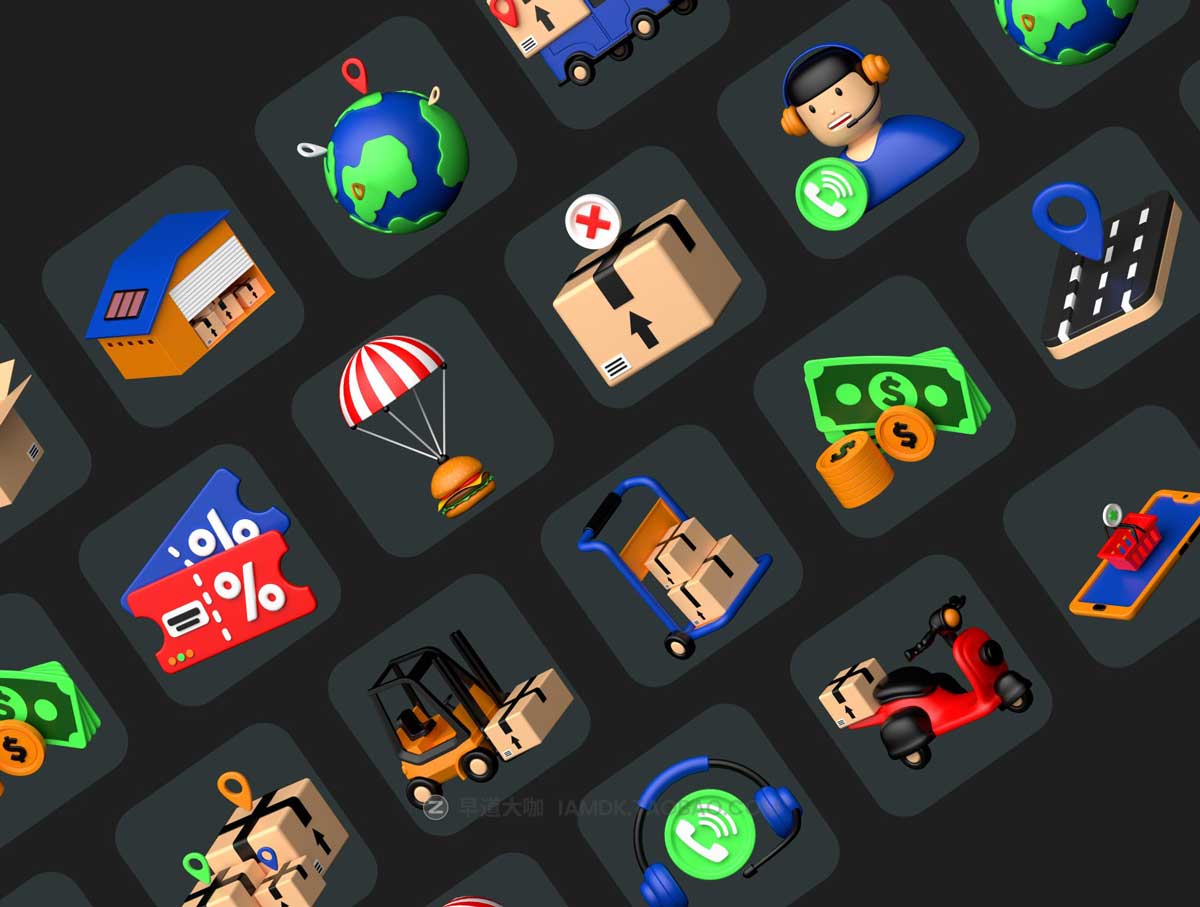 39款卡通有趣快递物流送货3D三维立体图标Icons设计素材合集 Delivery 3D icons Set_img_1