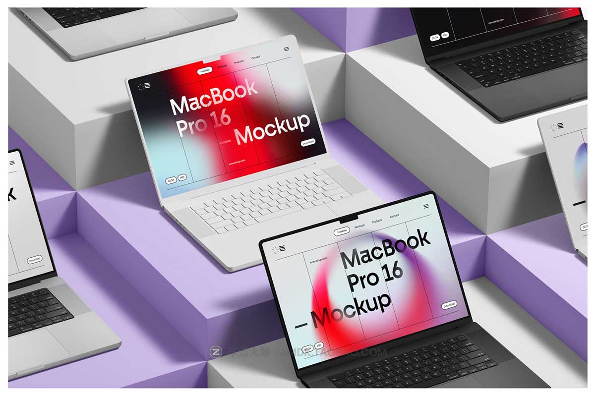 24款高级苹果MacBook Pro 16笔记本电脑屏幕演示PSD样机模板素材 MacBook Pro 16 Mockups + Clay Style_img_1