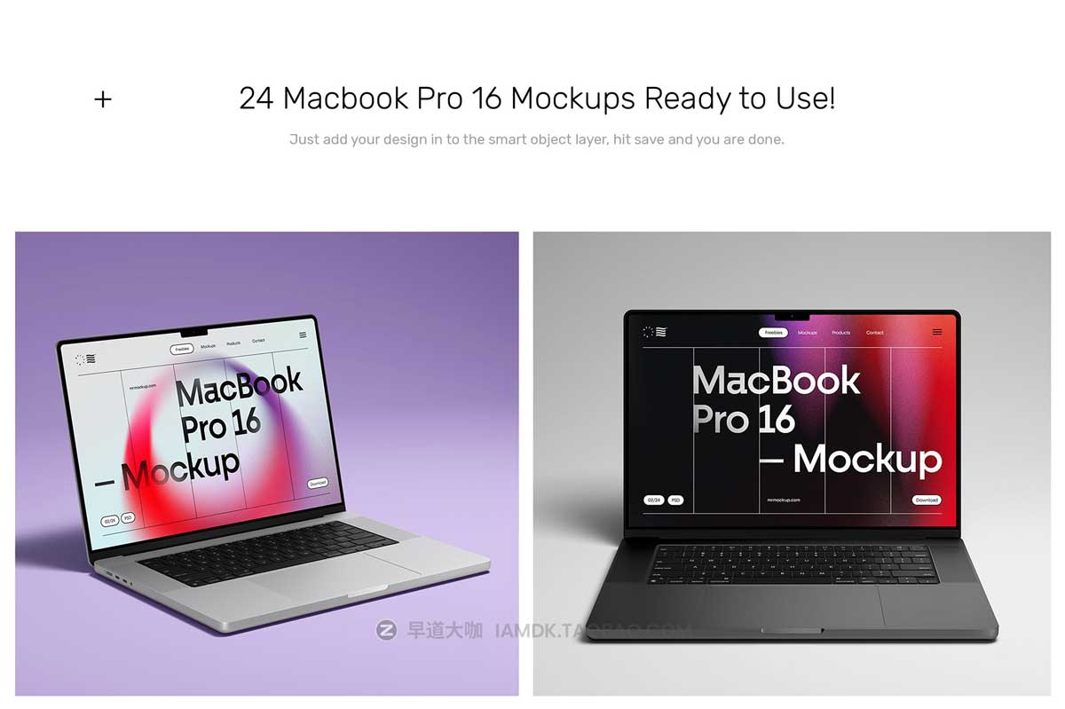 24款高级苹果MacBook Pro 16笔记本电脑屏幕演示PSD样机模板素材 MacBook Pro 16 Mockups + Clay Style_img_1