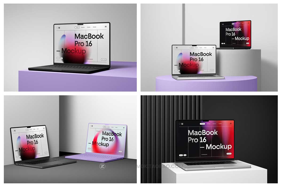 24款高级苹果MacBook Pro 16笔记本电脑屏幕演示PSD样机模板素材 MacBook Pro 16 Mockups + Clay Style_img_1