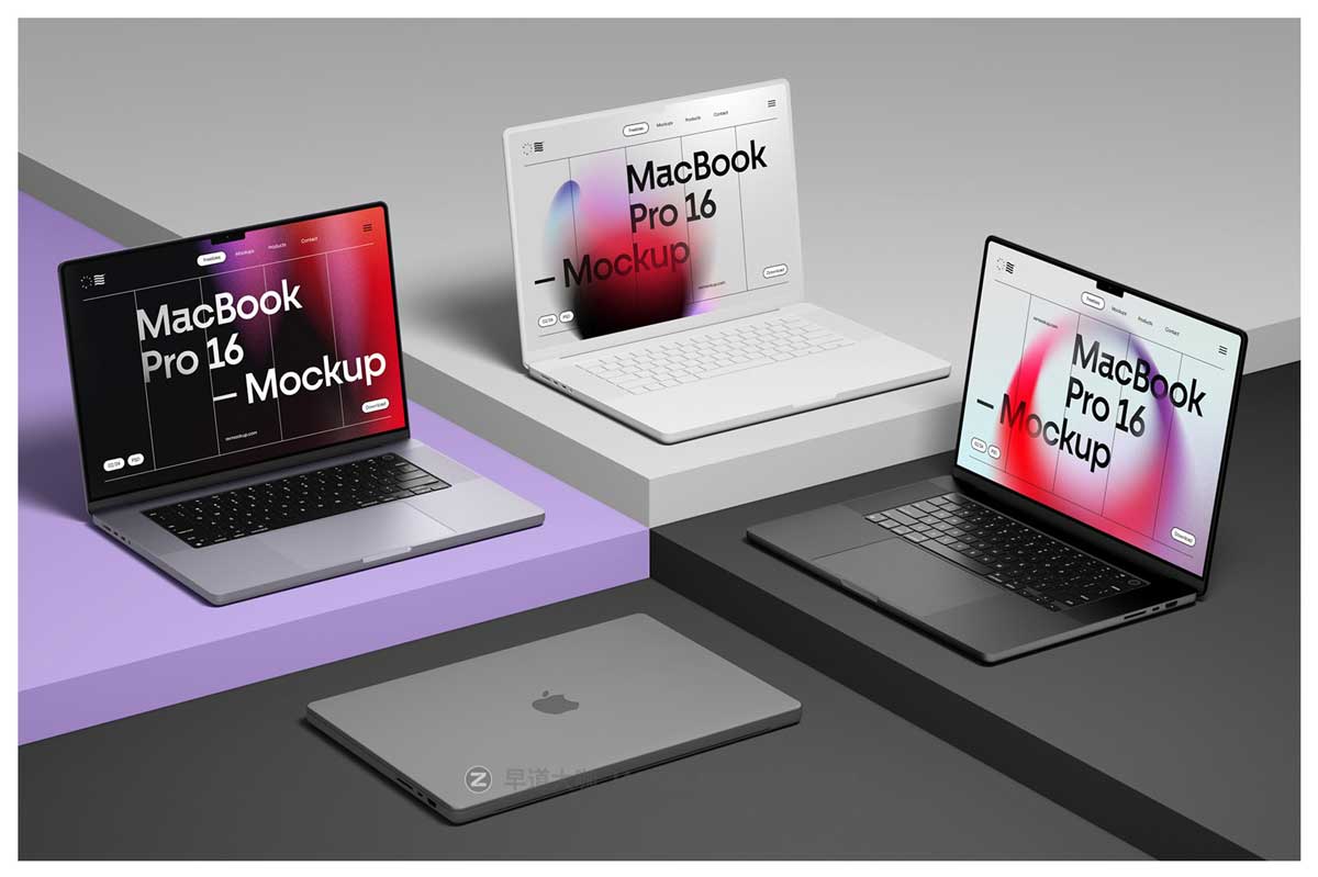 24款高级苹果MacBook Pro 16笔记本电脑屏幕演示PSD样机模板素材 MacBook Pro 16 Mockups + Clay Style_img_1