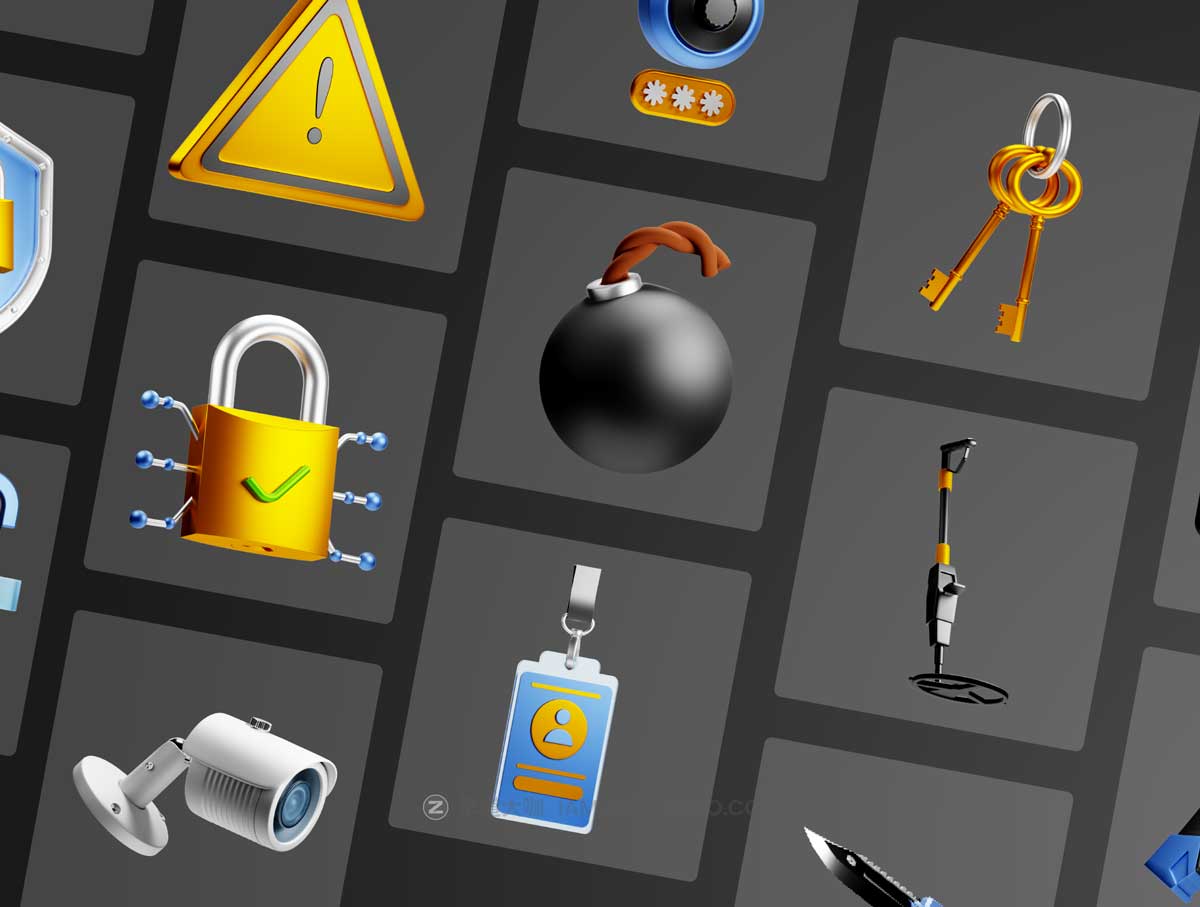 30款3D立体三维网络安全互联网科技图标Icons设计素材合集 30 3D Protection and Security Icon Set_img_1