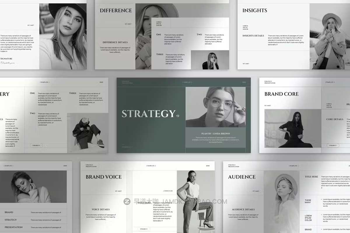 23页时尚服装摄影品牌策划幻灯片图文排版设计PPT模板素材 Strategy Presentation Template_img_1