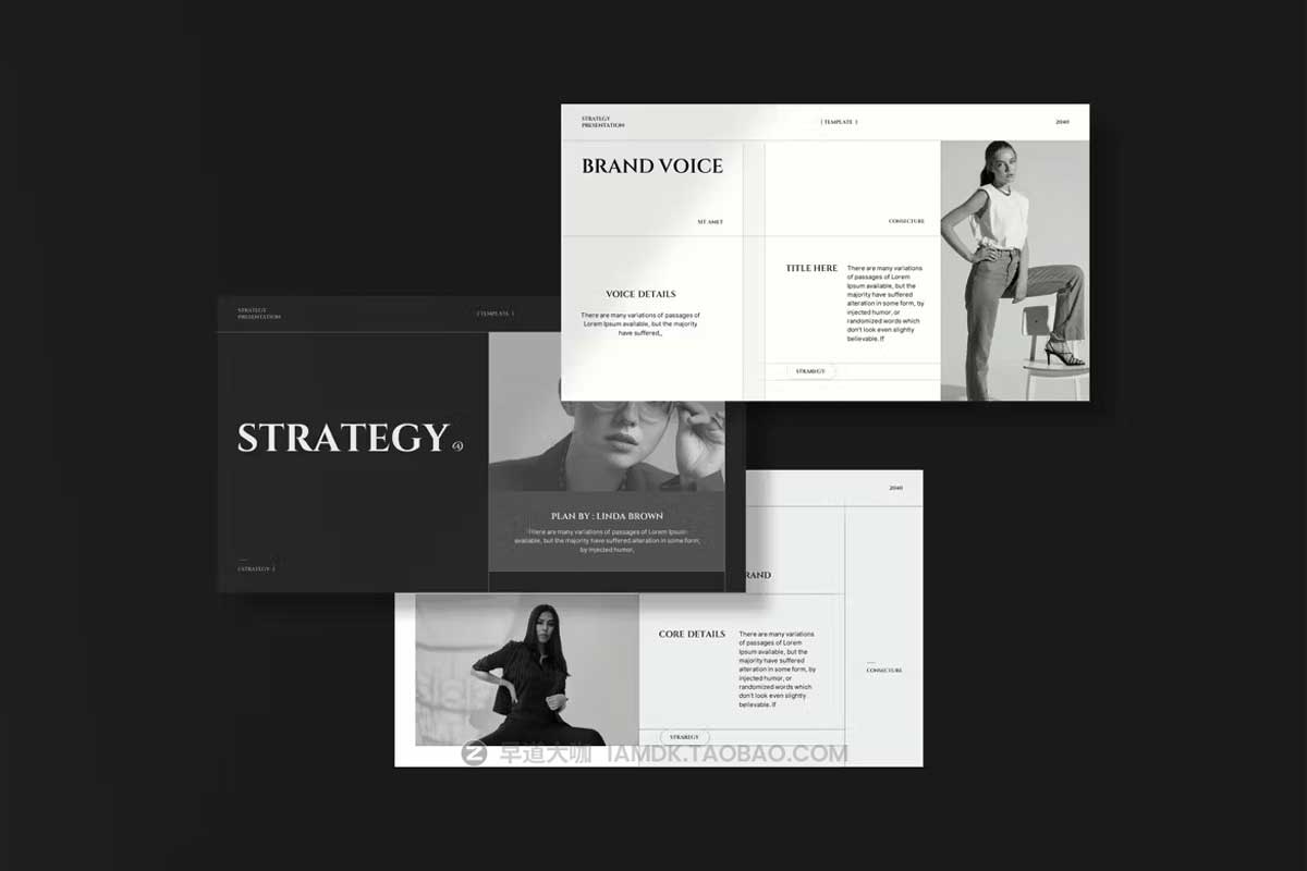 23页时尚服装摄影品牌策划幻灯片图文排版设计PPT模板素材 Strategy Presentation Template_img_1