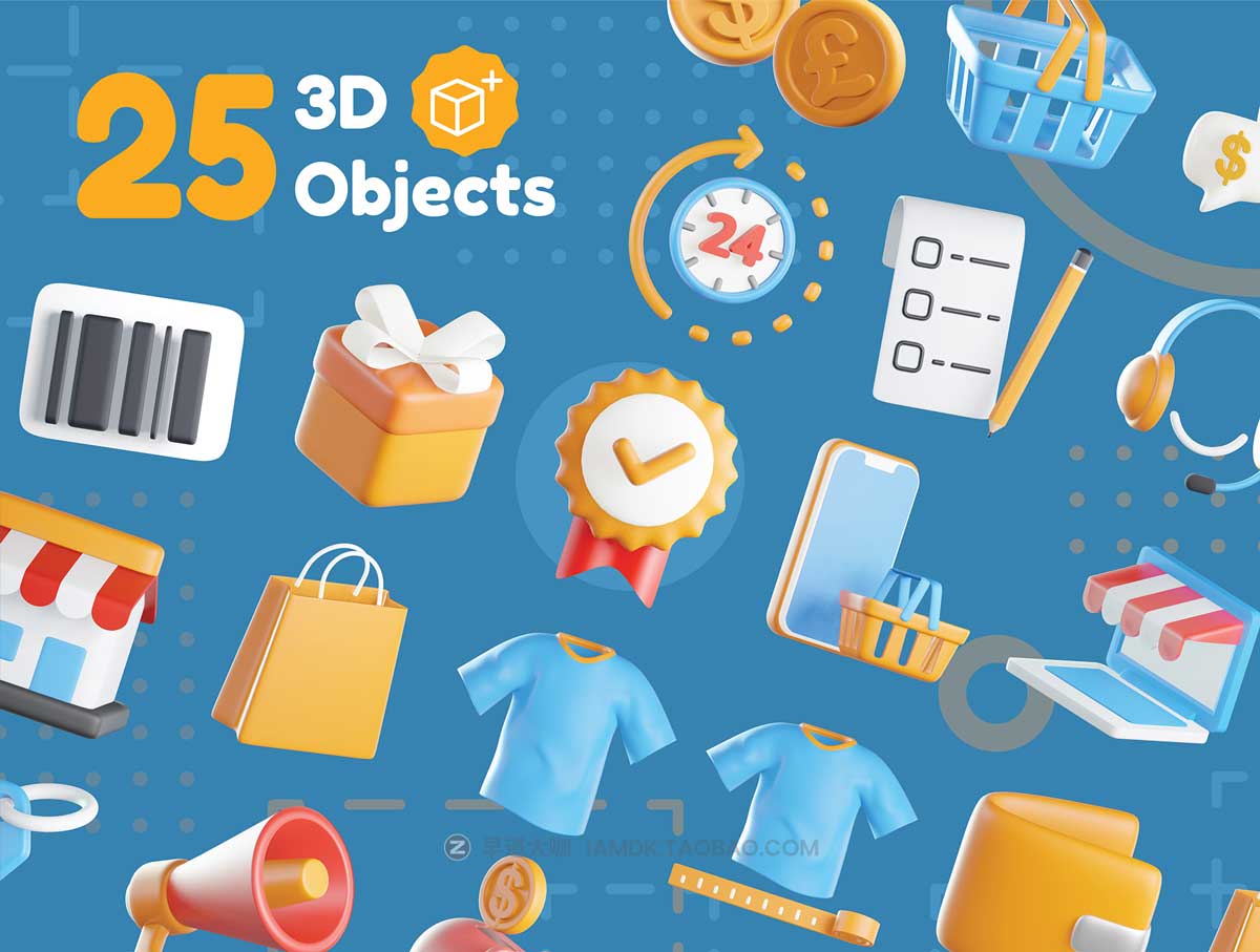 25款高级电子商务商城购物APP设计3D立体三维图片Icons设计素材 Ecommerce 3D Icons_img_1