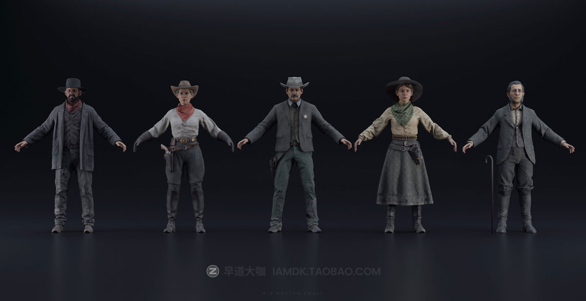 Blender&UE模型 狂野中世纪西部牛仔英雄角色3D模型 Big Medium Small – Wild West Collection: Hero Characters_img_1