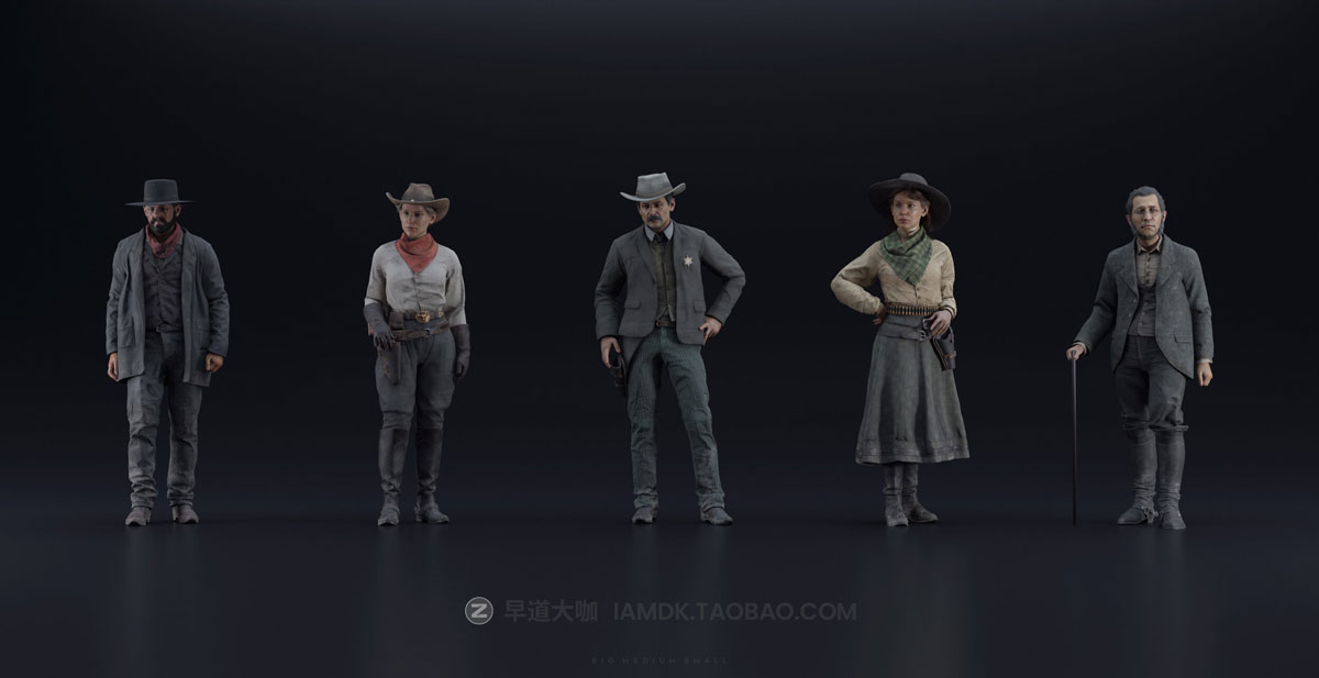 Blender&UE模型 狂野中世纪西部牛仔英雄角色3D模型 Big Medium Small – Wild West Collection: Hero Characters_img_1