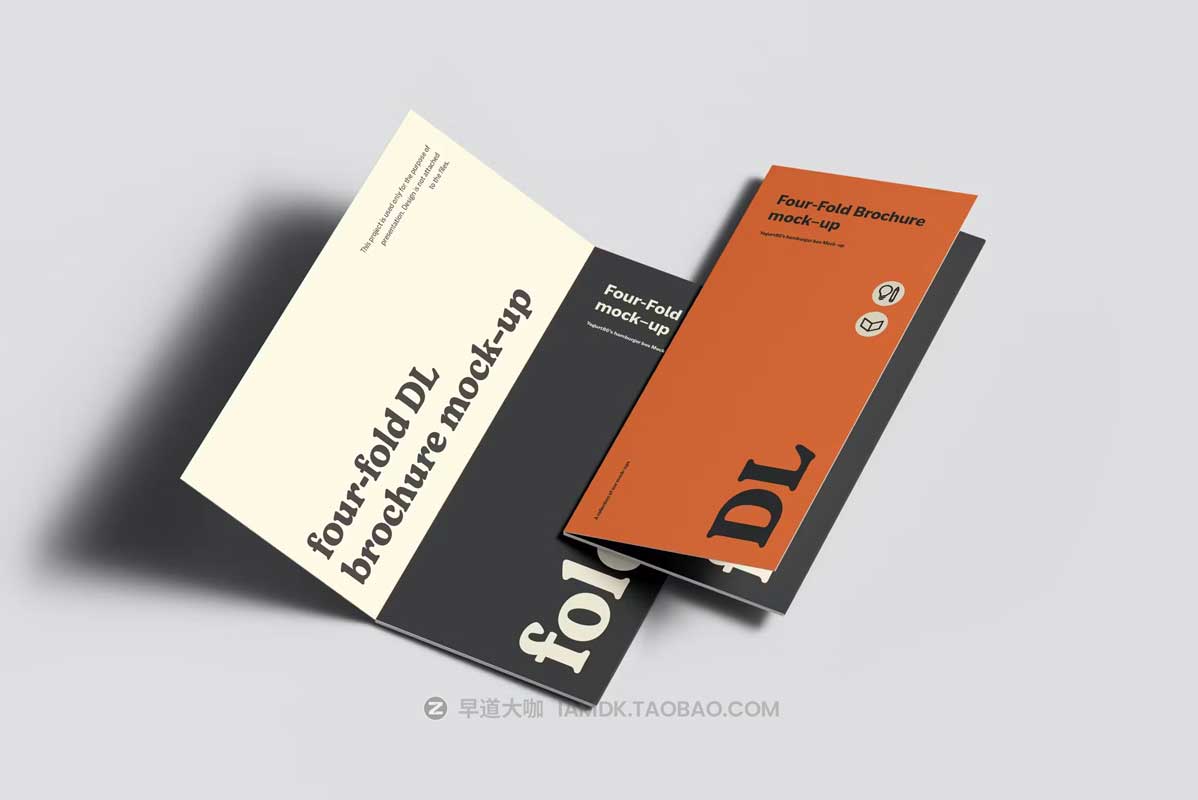 8款时尚四折页小册子画册设计展示效果图PSD样机模板素材 Four-Fold DL Brochure Mockup_img_1