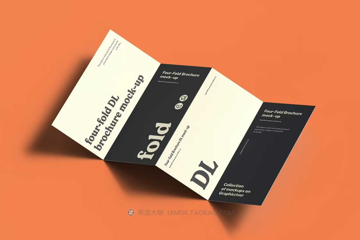 8款时尚四折页小册子画册设计展示效果图PSD样机模板素材 Four-Fold DL Brochure Mockup_img_1