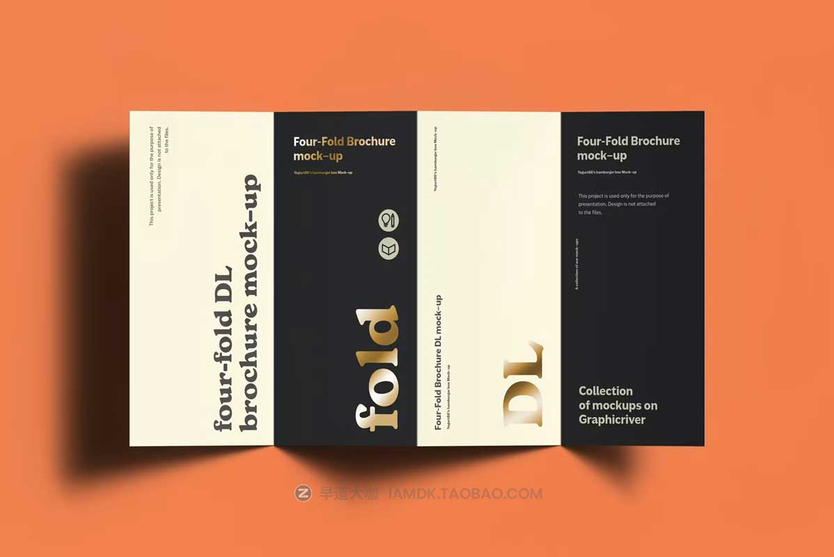 8款时尚四折页小册子画册设计展示效果图PSD样机模板素材 Four-Fold DL Brochure Mockup_img_1